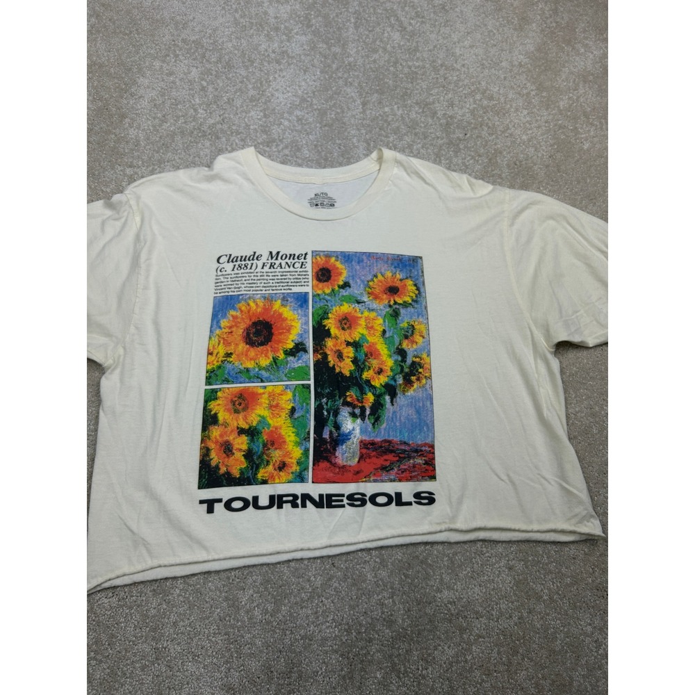 Philcos Claude Monet Sunflowers T-Shirt XL Cream Cotton Art Graphic Crop Top